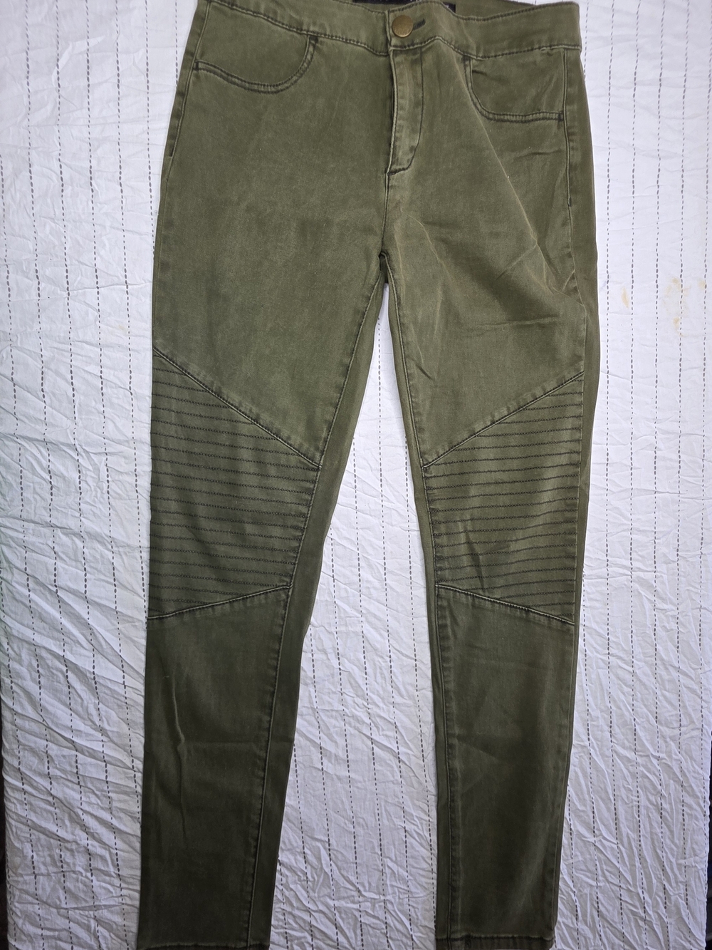 Tinseltown Olive Green Moto Skinny Jeans Ribbed Detail Size 7